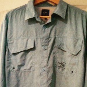 Guy Harvey Long Sleeve Button Down Pockets Shirt XL Blue Fishing Vented
